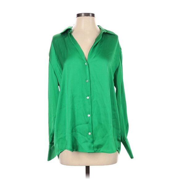 Zara Green Neon Button Up Shirt Small NWT - Picture 1 of 4